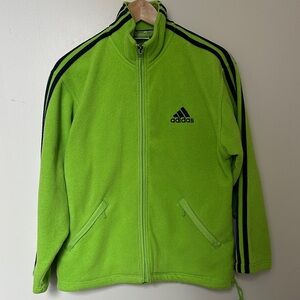 Adidas Vintage Neon Green Zip-Up Fleece Jacket